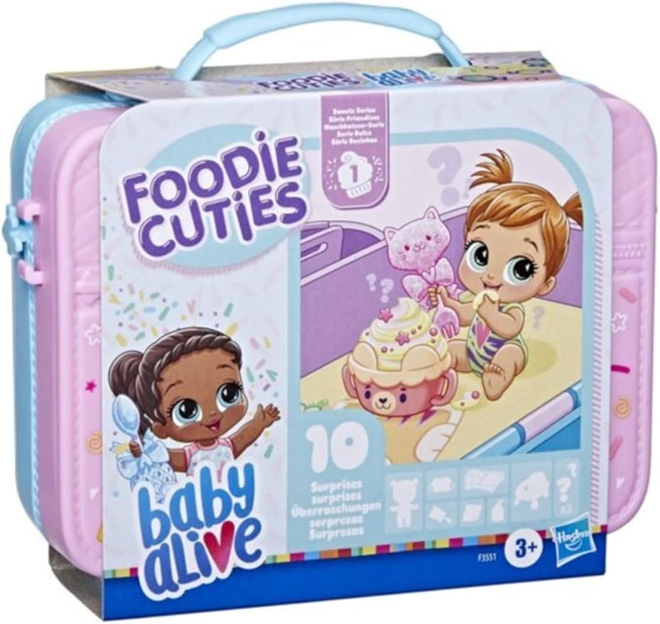 Baby Alive Foodie Cuties, Surprise Toy, 3-Inch Doll for Kids 3 and Up, 10 Surprises in Lunchbox-Style Case (Styles May Vary)