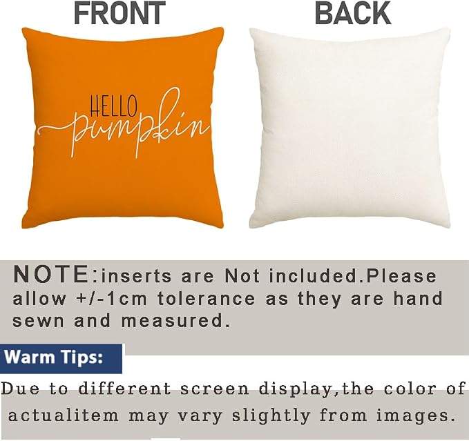 RABUSOFA Fall Pillows Covers 18x18 Autumn Hello Pumpkin Pillows Decorative Throw Pillows,Lumbar Outdoor Thanksgiving Cushion Cover Farmhosue Fall Decor for Couch Sofa Burnt Orange