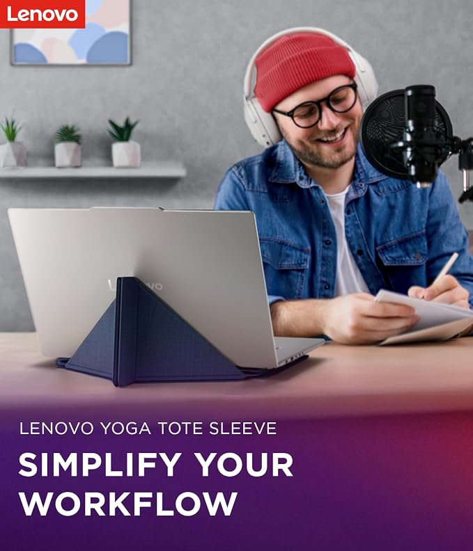 Lenovo Yoga Tote Sleeve Case for Laptops with 14-inch Display, Multi-Compartment Organizer with Convertible Stand, Lightweight Protective Polyester & Microfiber Sleeve, Cosmic Blue
