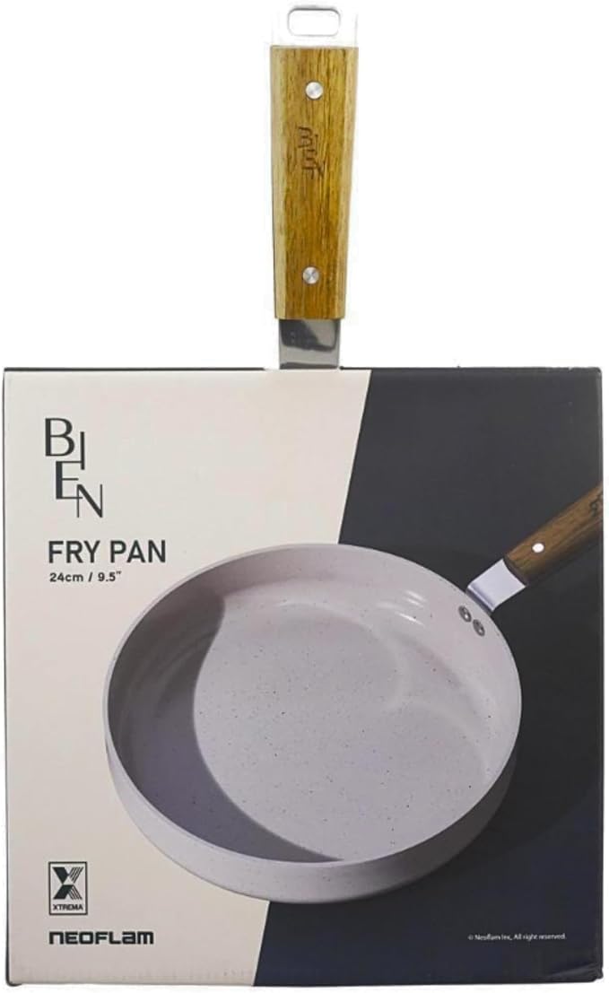 Neoflam Bien 9.5" Nonstick Ceramic Frying Pan with Wooden Handle, Induction Skillet for Healthy Cooking, Stir Fry & Omelet Egg Pan, Kitchen Essential Cookware, Made in Korea (24cm)