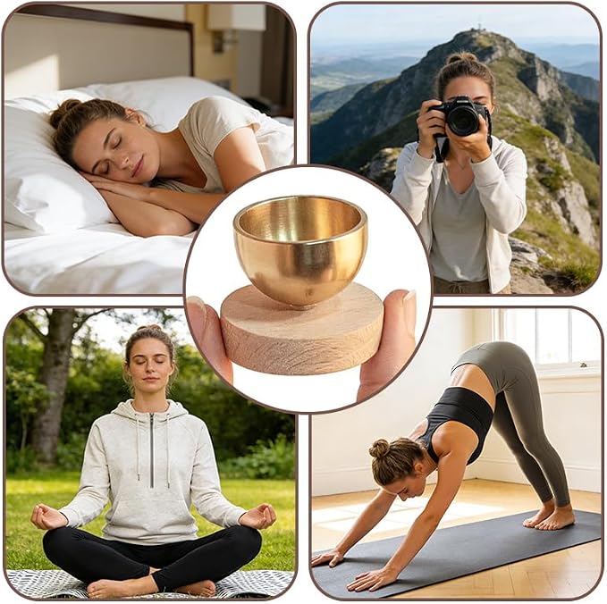 Mini Singing Bowl Set,Portable Brass Meditation Sound Bowl for Yoga,Chakra Healing,Stress Relief & Mindfulness,Self Regulation Tools,Handheld Singing Bowl,Unique Spiritual Gift for Women and Men