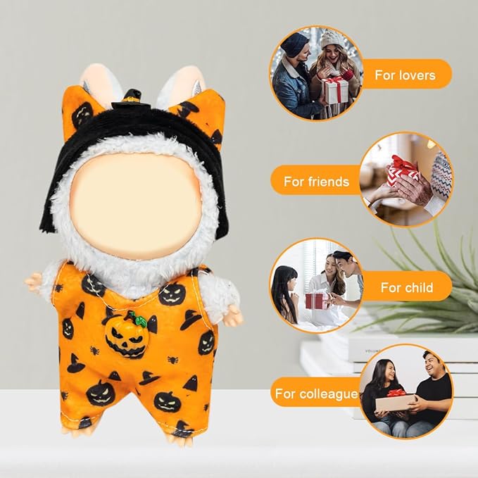 Clothes for 17cm Dolls(NO Doll) Outfit with Accessories Suit Cute Stylish Dress Up Set Pumpkin Halloween