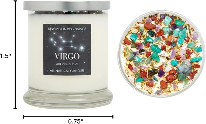 Virgo Zodiac Candle (Aug. 23 - Sep. 22) - Soy Candle - All Natural Aromatherapy Candle - Virgo Horoscope Candle - Crystal Candles - 12 oz Glass Jar