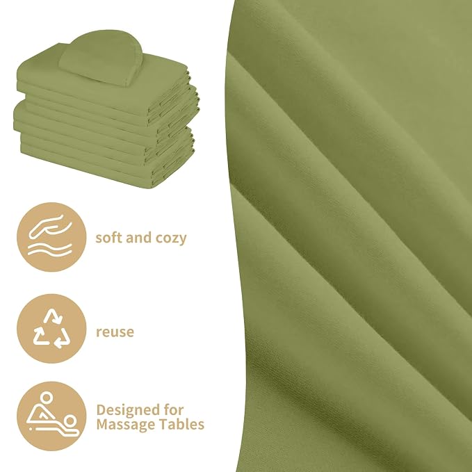 4 Sets Premium Microfiber Massage Table Sheets Set 3 Piece Set Includes Massage Table Cover Fitted Sheet and Fitted Face Rest Cover, Green