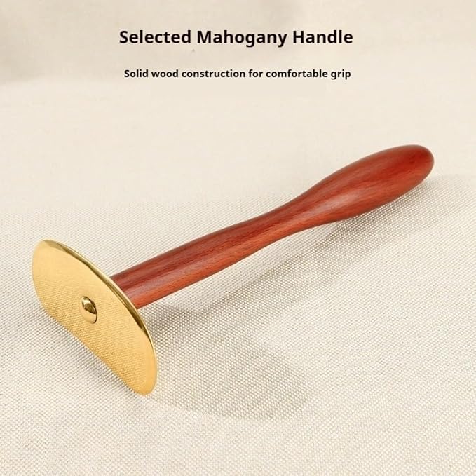 Brass Gua Sha Board with Long Handle, Self-Scraping Massage Tool for Home Use, Full Body Back Gua Sha Scraper with Rosewood Handle (Short Handle)