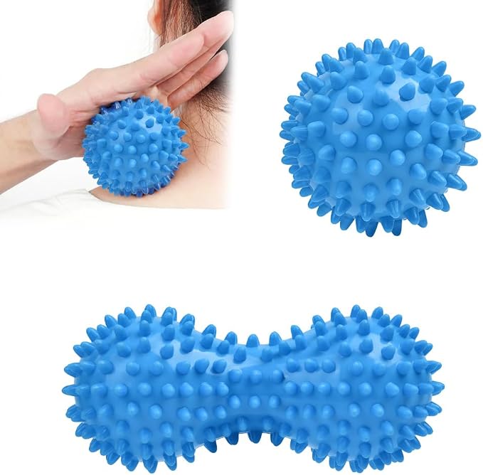 URAQT Spiky Massage Ball Set, 2 Pack Physical Therapy Massage Balls, Hard Lacrosse Ball & Spiky Massage Ball for Myofascial Release and Trigger Point Deep Tissue Massage (Blue)