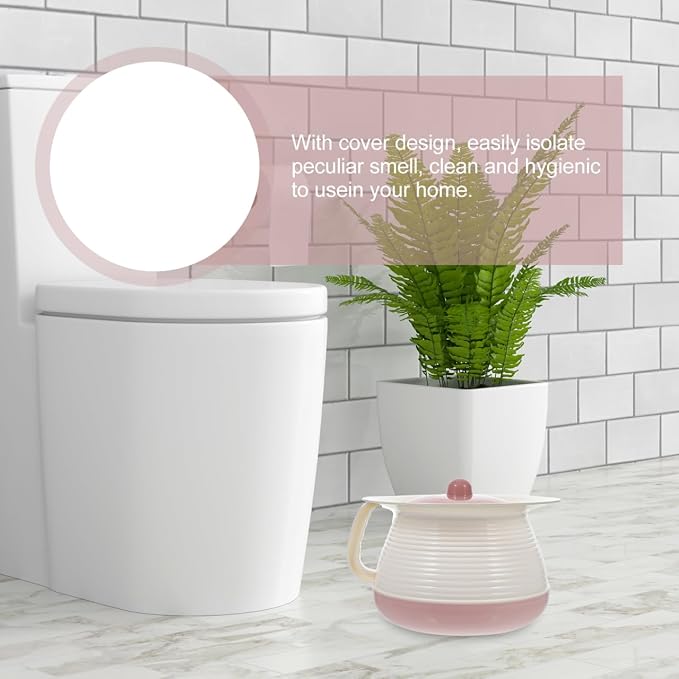 POPETPOP Thickened Elder Chamber Pot 8.26In Plastic with Lid & Handle – Odor-Locking Bedside Urinal for Elderly & Kids – Drop-Resistant for Home, Travel