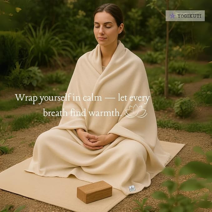 Yogikuti Iyengar Cotton Yoga Blanket Set of One – Thick Handwoven Yoga Blankets for Restorative Yoga, Meditation & Pranayama – Premium Cotton Yoga Blanket for Support & Comfort in Pranayama