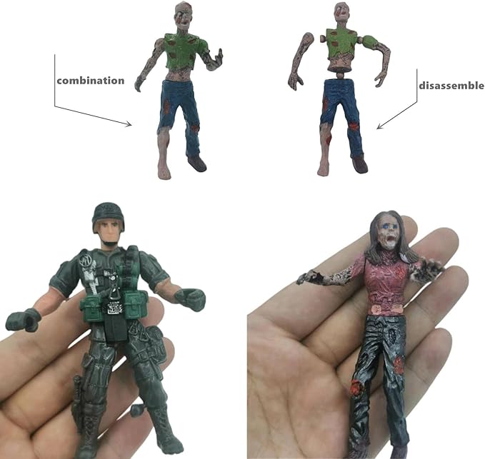 Army Men and Zombie Action Figure Toys Realistic Battle Scene Zombie Playset Collection Christmas Halloween Toys Gifts Decoration for Boys Adults Kids (12PCS) (Black)