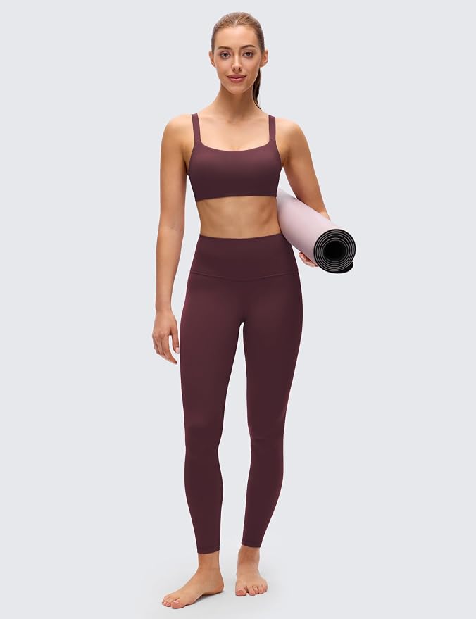 CRZ YOGA Butterluxe Adjustable Wide Strap Sports Bras for Women - Square Back Padded Scoop Neck Yoga Top