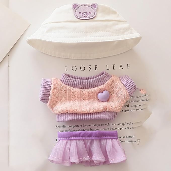 Clothes for 17cm Dolls Sweater Clothes Accessories(No Doll Only Clothes), Stylish Outfit Suitable for 6.69inch (17cm) Doll Soft Clothing Replacement(Purple+hat)