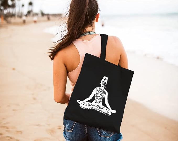 Yoga Canvas Tote Bag for Women Namaste Meditation Reusable Grocery Shoulder Shopping Bags Motivational Girl Power