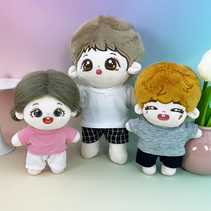 Plush Doll Clothes Solid Color T-Shirt Pants Dress Up Accessories for 10cm 15cm-17cm 20cm Doll (A1, 15cm-17cm)