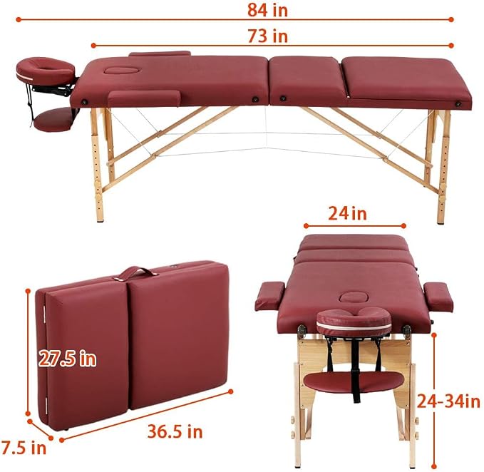 BestMassage Massage Bed Portable Massage Table 24 inch Wide Lash Bed Height Adjustable 3 Folding Spa Table with Non-Woven Bag for Spa Footmassage Facial CareSpa Tattoo