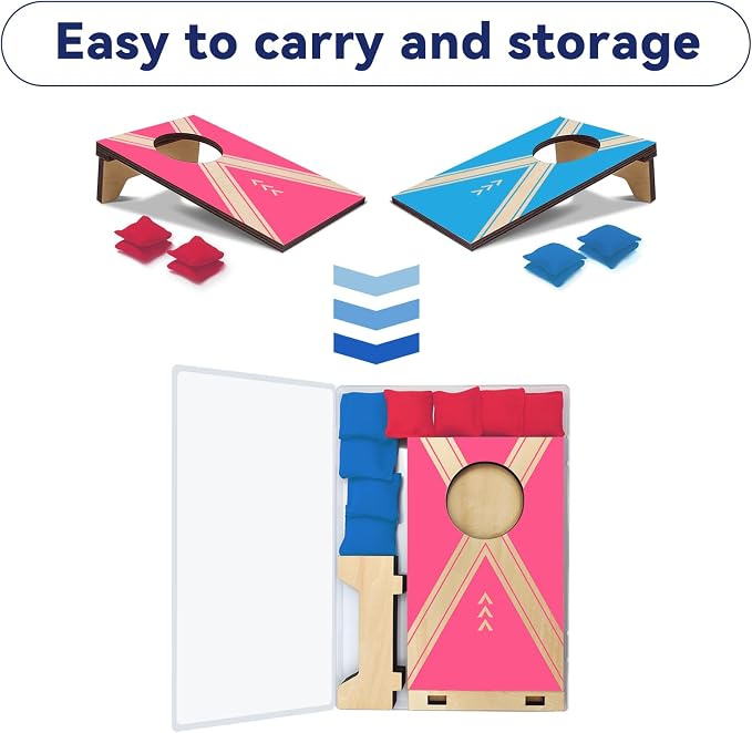 2PCS Mini Tabletop Cornhole Boards, 4.7" W x 7.7" L Wooden Desktop Toss Game with 8 Bean Bags, Portable Game Set for Travel Home