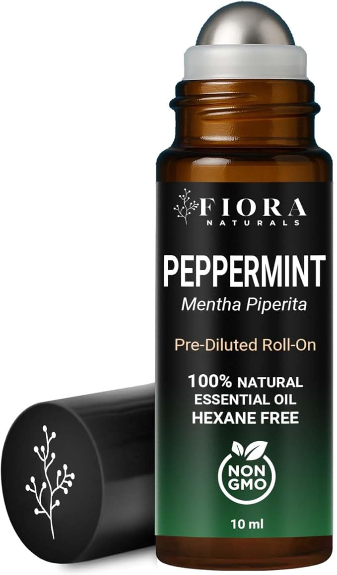 Peppermint Essential Oil Roll On – Cooling Aromatherapy Peppermint Oil Rollerball, Pre-Diluted Essential Oil Roller for Head, Travel & Everyday Refresh, 100% Natural, Compact Roll On Stick
