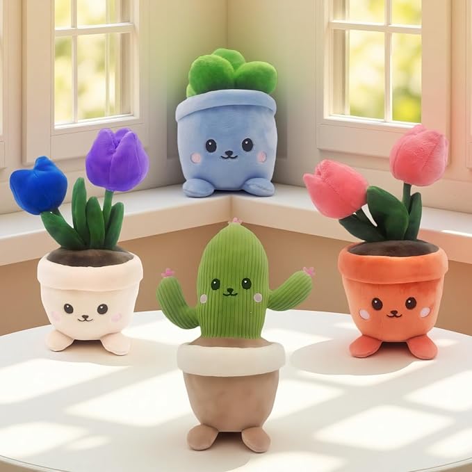 Stuffed Plant Plush Toy, Happy Face Flower Plushies Plant Pillow Decorationr with Natural Scent, Adorable Stuffed Flower for Christmas Horror Plush Halloween(Cactus)