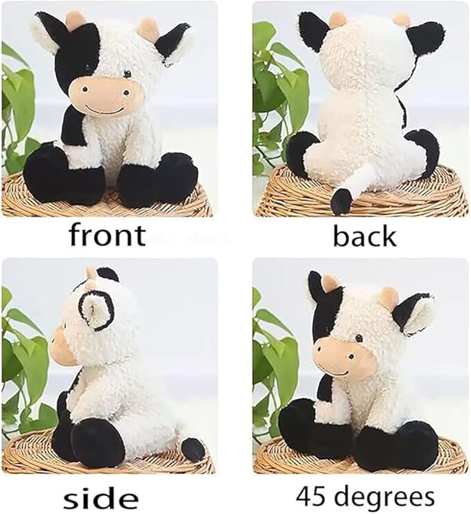 Cow Stuffed Animals Soft Plush Cute Cow Doll for Boys Girls 8in (zuo NIU heibaise)