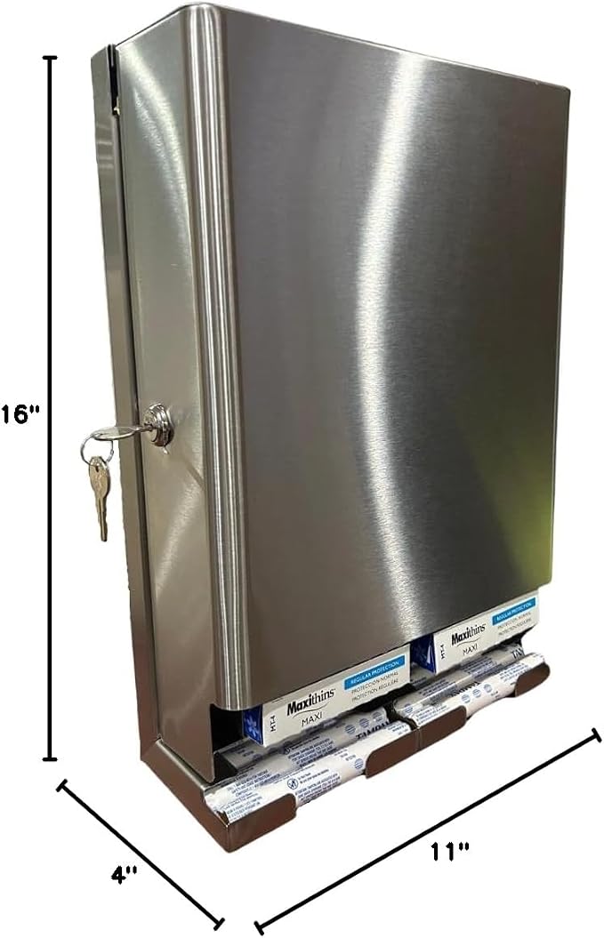 SD9000 Tampon and Pad Dispenser, stainless steel – Free Vending for Commercial Restrooms – Wall Mounted, ADA Compliant, High Capacity – Made in USA No batteries required,easy to install
