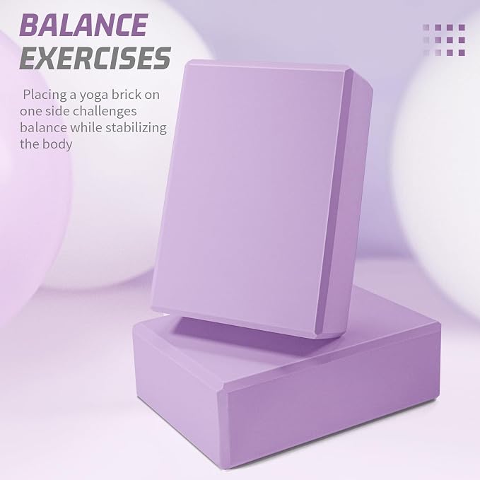 Yoga Blocks 2 Pack 3x6x9IN Foam Block Supportive Latex-Free with Beveled Edges, Non-Slip Exercise Blocks for Pilates, Meditation, Balance, Stretching and Deep Poses