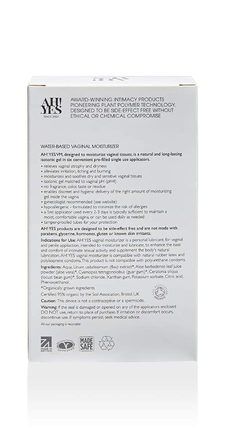 AH! YES VM Vaginal Moisturizer for Vaginal Dryness (6 Applicators) | Water Based, Fast-Acting, Natural Gel Moisturizer, pH matched