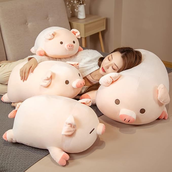 lannery Pig Stuffed Animal Hugging Pillow, Soft Fat Pig Plush Toy Gifts for Kids, Valentine, Christmas (Sleeping Eyes, 15.7")
