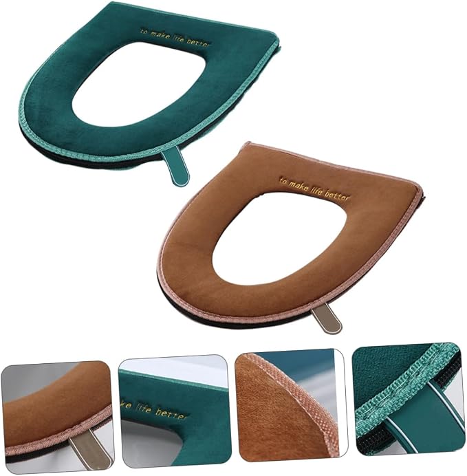 LABRIMP 2pcs Thickened Winter Bathroom Toilet Seat Cover Washable and Reusable Cushion Pad for Added Toilet Seats Easy Installation Random
