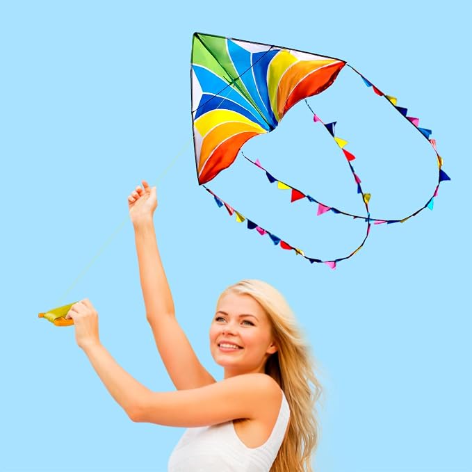 Delta Kite Set for Kids and Adults,Extremely Easy to Launch for Beginners, Perfect for Beaches and Parks,ites for Beach Trip Park Family Outdoor Games and Activities (Rainbow Crystal, 1)
