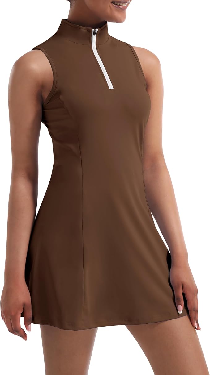Tennis Dress for Women, Golf Dress with Shorts and Pockets Athletic Dress | Sleeveless Collared Half-Zipper Workout Sport Dress, Stretch Moisture Wicking Fabric, Tennis Golf Outfits
