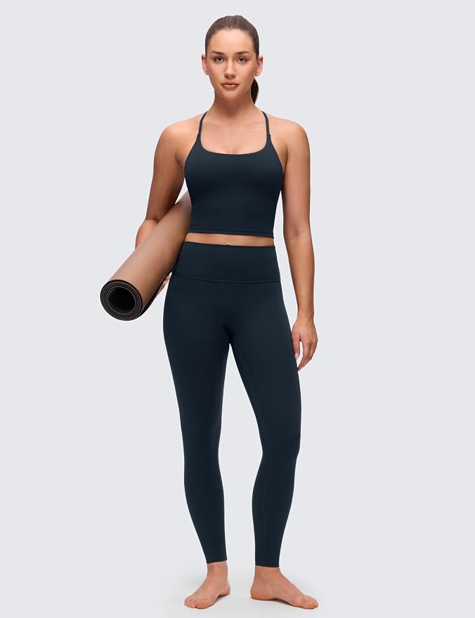 CRZ YOGA Butterluxe Twist Cross Back Crop Tank Tops for Women - Padded Adjustable Straps Yoga Longline Sports Bras