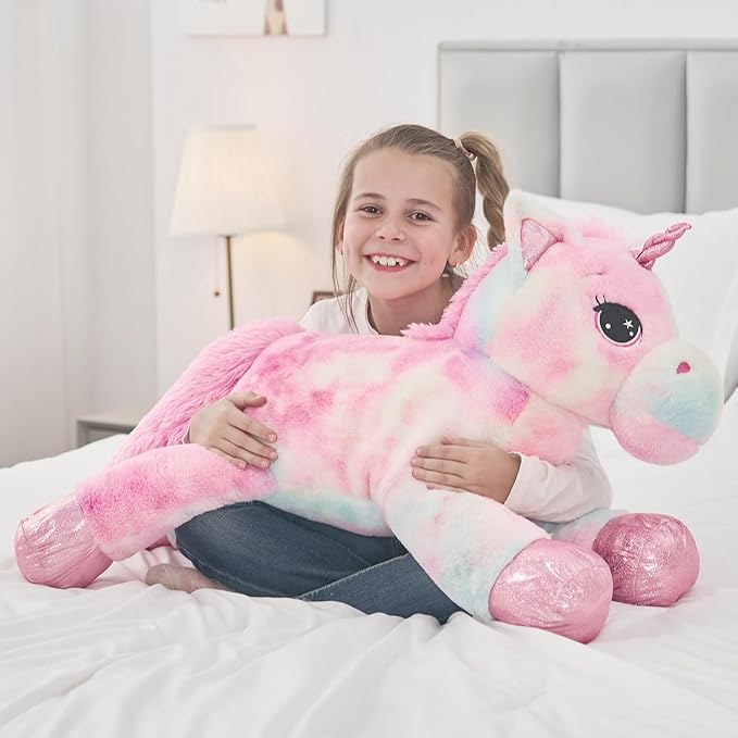 Tezituor 32in Giant Unicorn Plush Toys,Cute Rainbow Pink Unicorn Stuffed Animals,Unicorn Birthday Decorations for Girls,Big Unicorns Gifts for Children