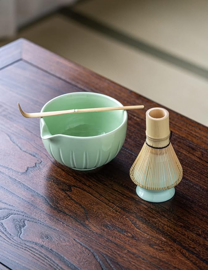 TANG PIN Matcha Set - Match Bowl and Whisk, 15 OZ, Matcha Scoop | Matcha Whisk Stand (Chasen Holder) - 5pc Perfect Matcha Kit for Matcha Tea Ceremony (Green)