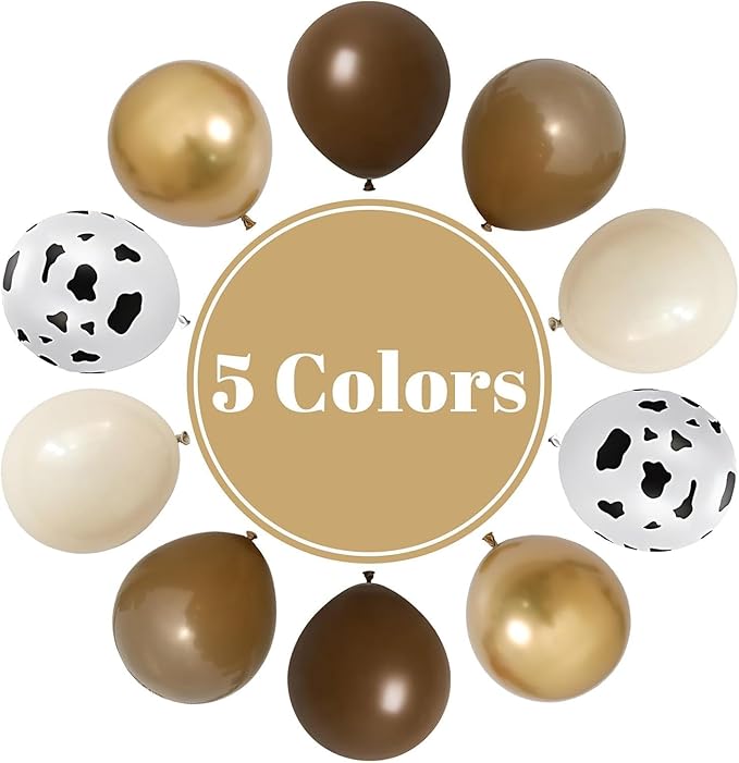 Brown Cow Balloons, 60Pcs 12 Inch Cow Print Coffee White Metallic Gold Latex Balloon, Tan Nude Neutral Beige Helium Balloons for Farm Western Theme Cowboys Cowgirls Birthdays Baby Shower Party Decor