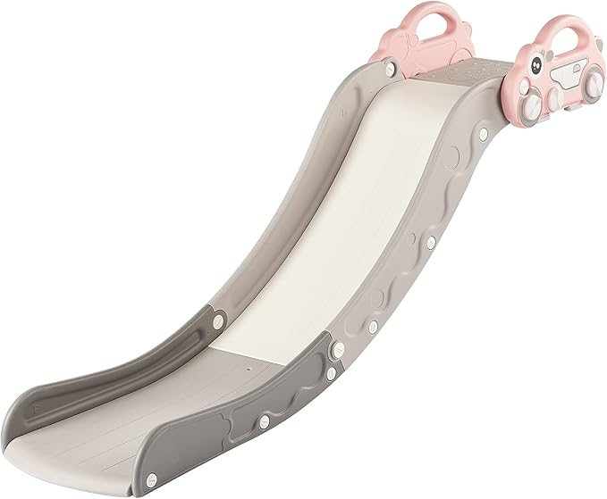 Indoor Kids Baby Couch Slide for Toddler 1-3, Sofa Slide Add-on Attachment for Bed Nugget Playgrounds, with Secure Base Guardrail, Gentle Slope Extended Buffer Zone, Fun Car Design, Pink