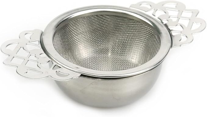 1 Set Silver Stainless Steel Tea Strainer with Drip Bowl, Mesh Loose Leaf Tea Infuser with Double Winged Handle