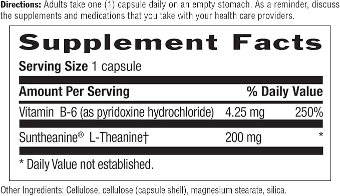 Country Life Suntheanine L-Theanine – 60 Vegan Capsules | Natural Stress Relief Supplement with Inositol | Promotes Relaxation, Focus & Better Sleep | Certified Gluten-Free, Non-Drowsy Formula