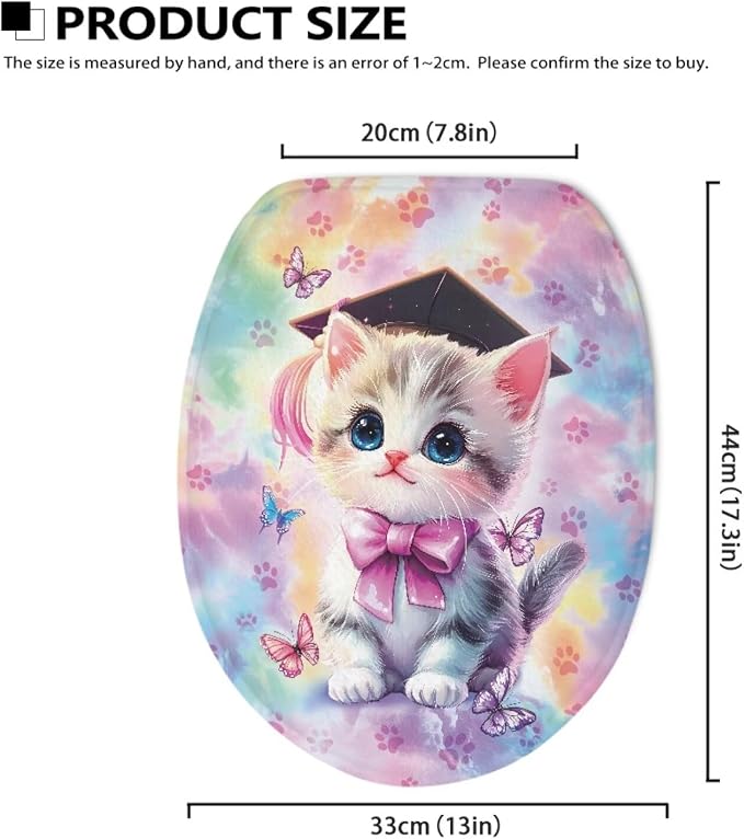 Tie Dye Toilet Seat Covers with Elastic Band for Bathroom Tie Dye Cat Toilet Tank Dust Cover Soft Bathroom Replacement Universal Fit Elongated Oval Round Lid,Easy to Clean