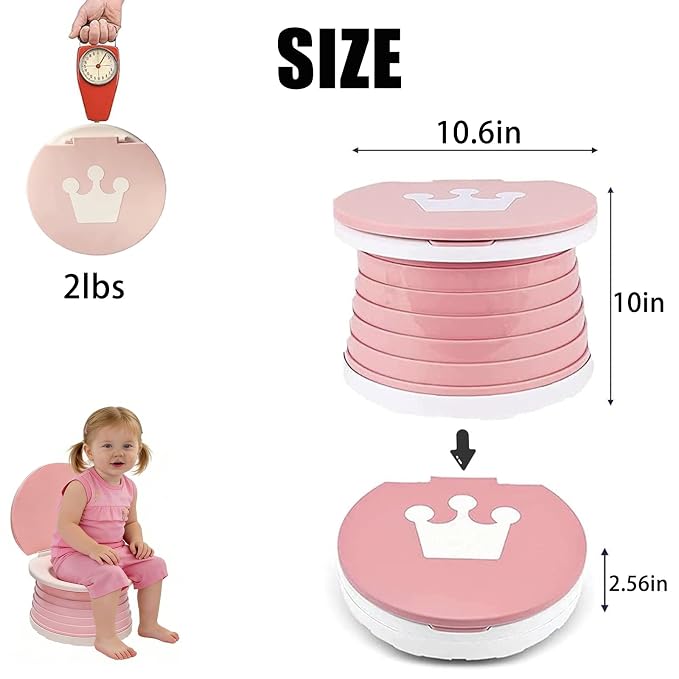 Portable Travel Potty for Toddler – Foldable Emergency Toilet for Car, Camping & Outdoor – Small Pink Potty Seat for Road Trips, Hiking & Indoor Use(Pink)