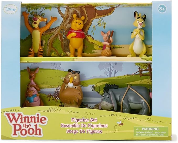 Disney Store Official Winnie the Pooh Figure Set – 7 Fully Sculpted Disney Figures Including Pooh Bear, Piglet, Tigger, Eeyore & More in Double-Tiered Box with Scenic Backgrounds