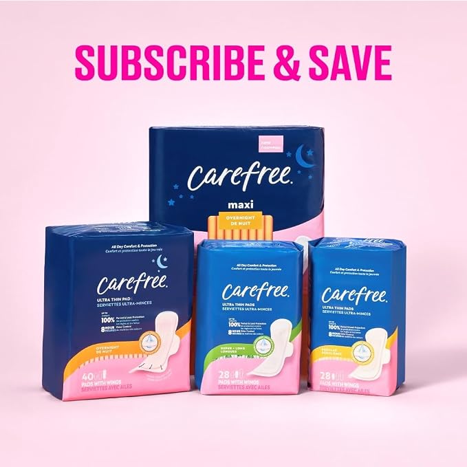 Carefree Ultra Thin Pads for Women, Regular Pads with Wings, 28ct | Carefree Pads, Feminine Care, Period Pads & Postpartum Pads | 28ct (Pack of 1)