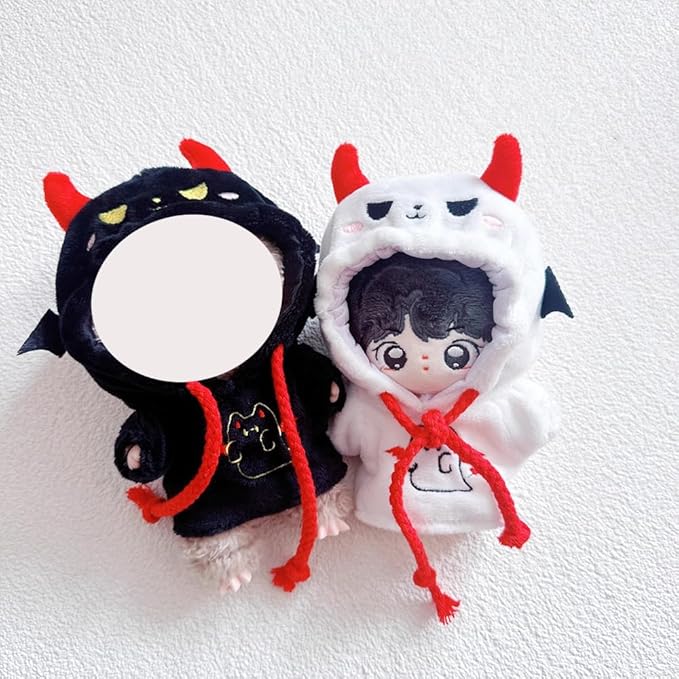 niannyyhouse 10cm-15cm Plush Doll Clothes Black White Ghost Hoodie 17cm Doll Dress Up (White)