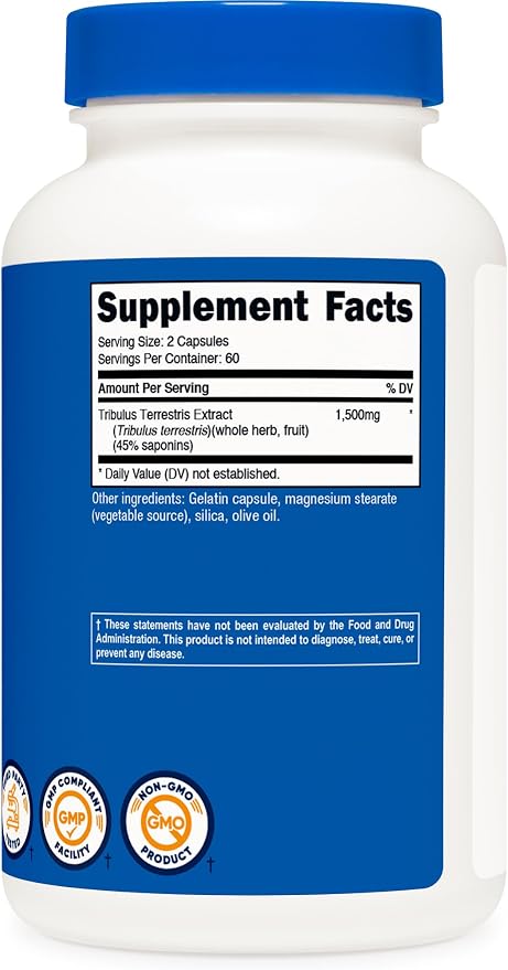 Nutricost Tribulus Terrestris Extract 1500mg, 120 Capsules - 60 Servings (750mg Per Cap), Non GMO & Gluten Free