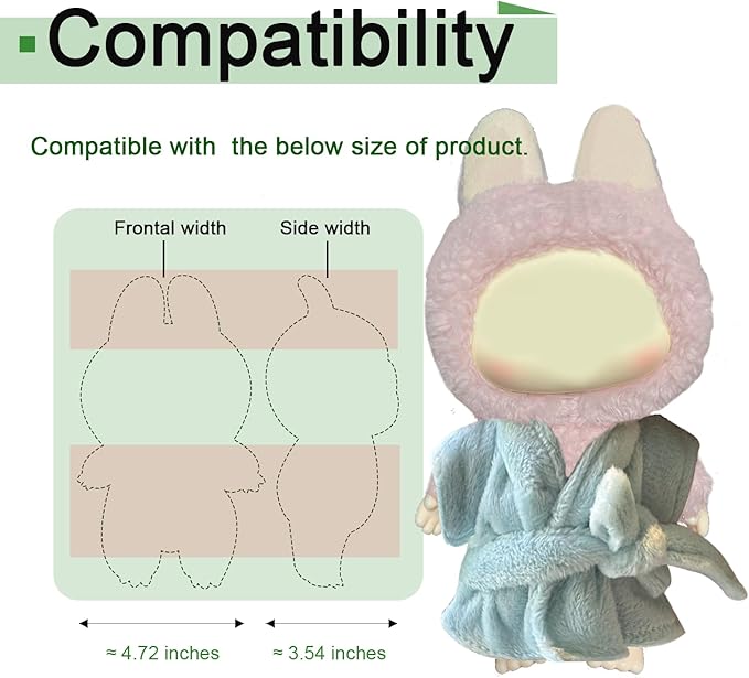 Blue Bathrobe for Labubu Dolls, Plush Robe Outfit for Popmart Figures, Cozy Loungewear for Labubu Clothes Collection