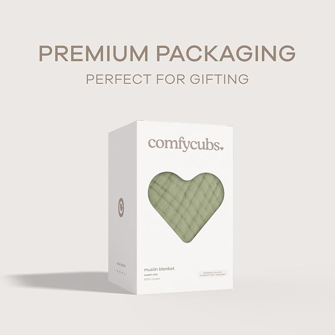 Comfy Cubs Adult Muslin Blanket 90x90” Queen Swaddle Blankets, Sage | 6 Layer Soft, Breathable & Lightweight Muslin Adult Blanket - Machine Washable & Designed in the US Bedding for All Seasons