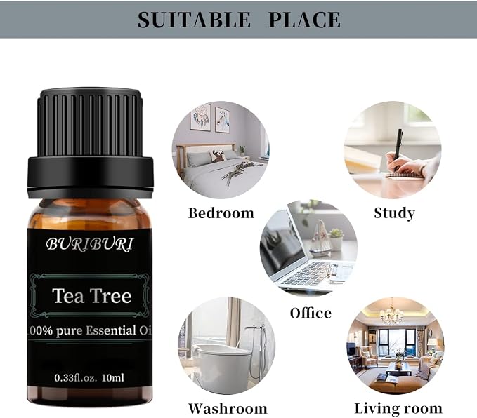 BURIBURI Tea Tree Essential Oil, 100% Pure, Undiluted, Natural Tea Tree Oil Aromatherapy Essential Oils 10ml for Diffuser, Massage