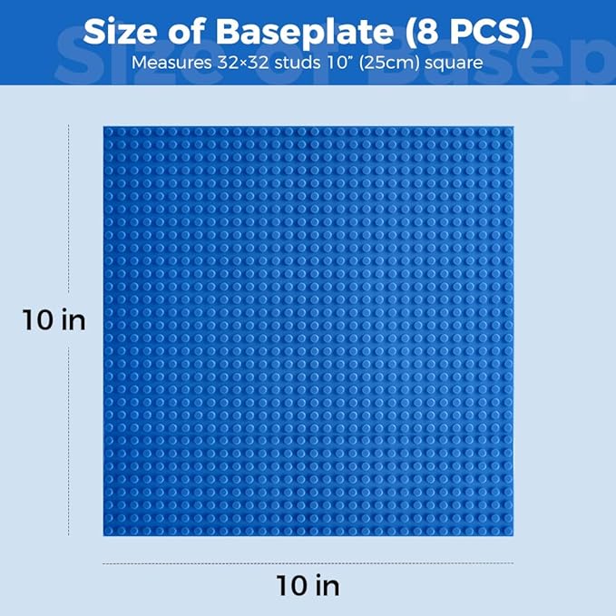 Classic Baseplates Building Plates-8 Pack 10" x 10" Building Boards,100% Compatible with All Major Brands and Activity Table, Creative Platforms Mats for Toy Bricks,Blue