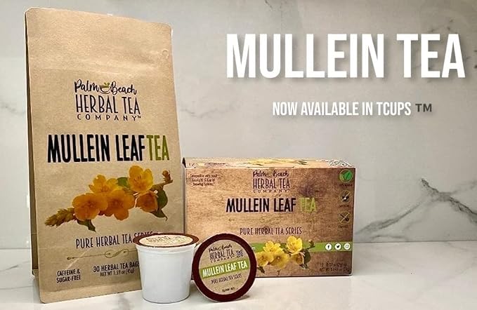 Palm Beach Medicinal Herbs - Mullein Leaf Tea T-CUP™ Pods Single Cup Brew Pods Compatible with Keurig K-Cup Single-Serve Brewers (12 Count)