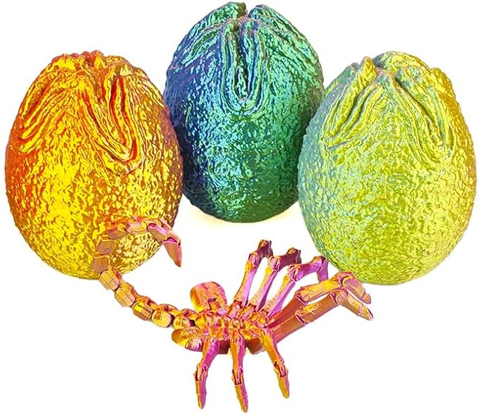 3D Printing one-Piece Articulated Movable face-Hugging Bug Alien Bug Egg Toy Desktop Decoration, Creative Ornaments, Adults Fidget Toys (Red Gold - Facehugger + Alien Eggs)