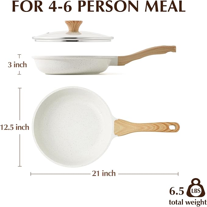SENSARTE 12.5Inch Nonstick Ceramic Frying Pan with Lid, PFAS/PTFE/PFOA Free | Ceramic Omelette Pan Skillet, Healthy Non-toxic Chef's Pan, Induction Compatible Pan, Heat Resistant Handle