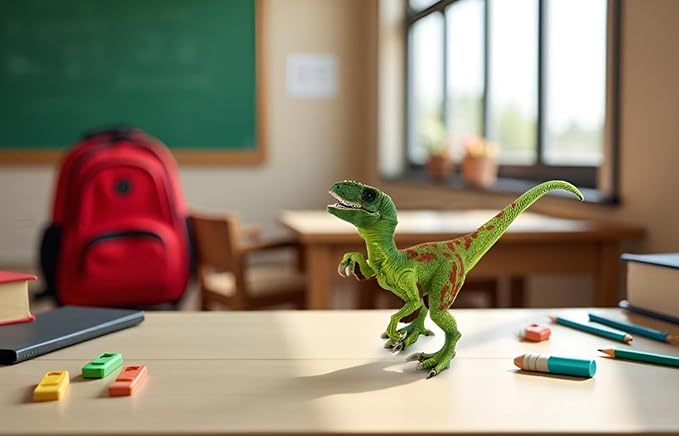 Dinosaur Toy Velociraptor Figurine with Moving Jaw and Hands,Detail Raptor Action Figure Toy Gift and Dinos World Collection Toys for Birthday Gift, Kids Toys,Party Favor(Green)
